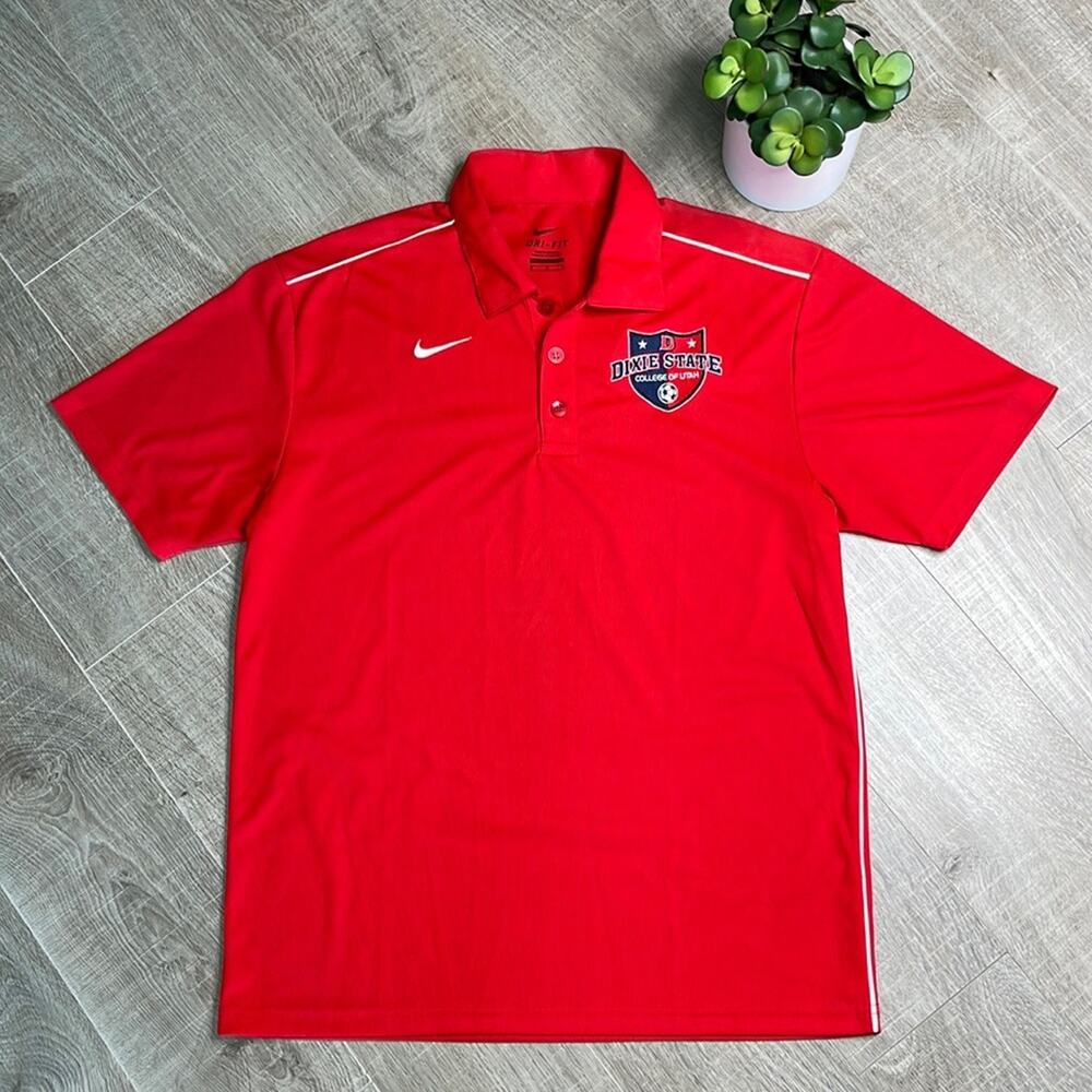 NIKE DRI-FIT Red Dixie State Short Sleeve Golf Polo Mens Size Medium